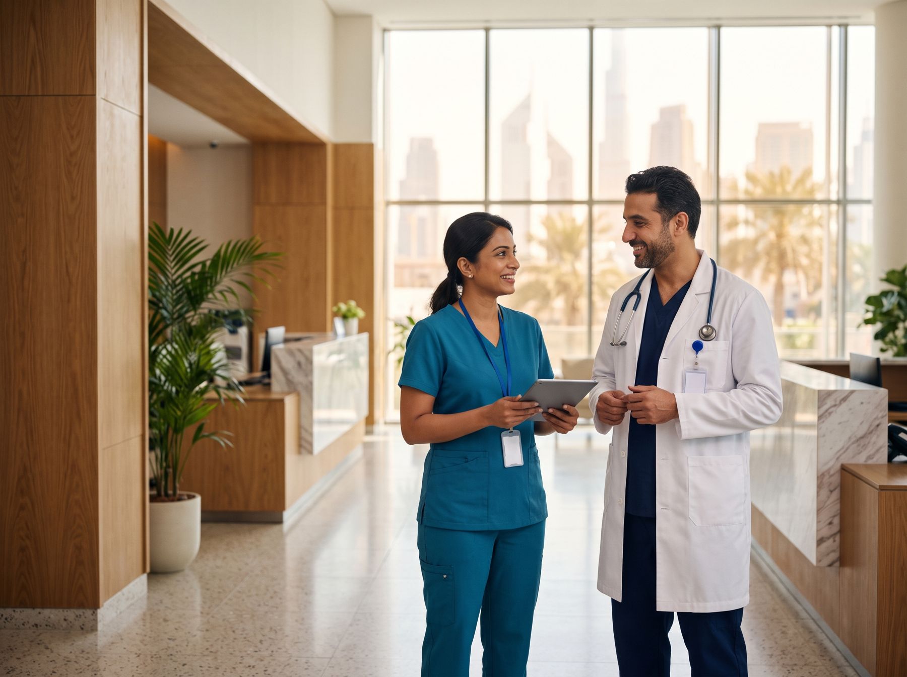 Clinic staff in scrubs