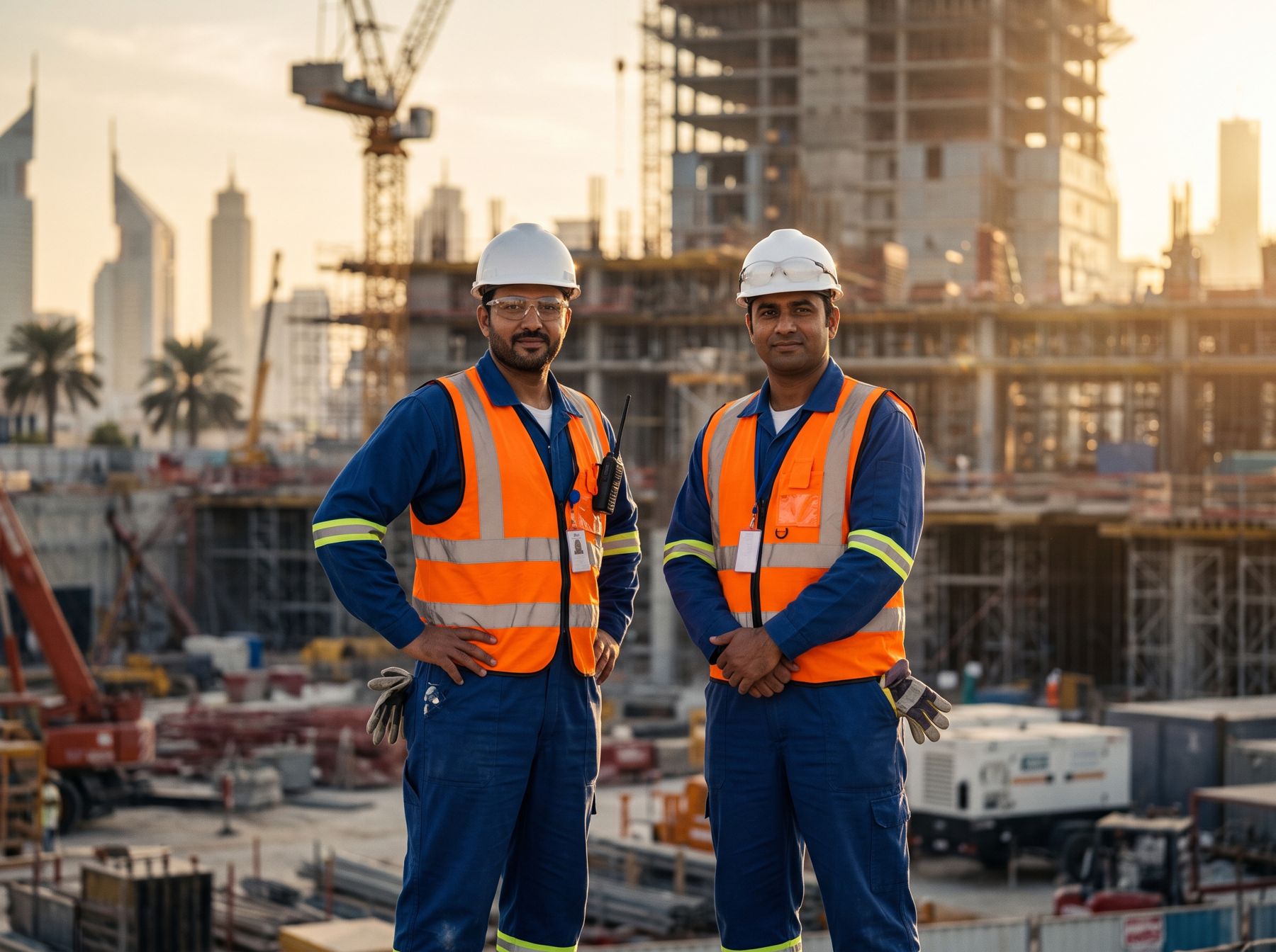 Workers in hi-vis coveralls